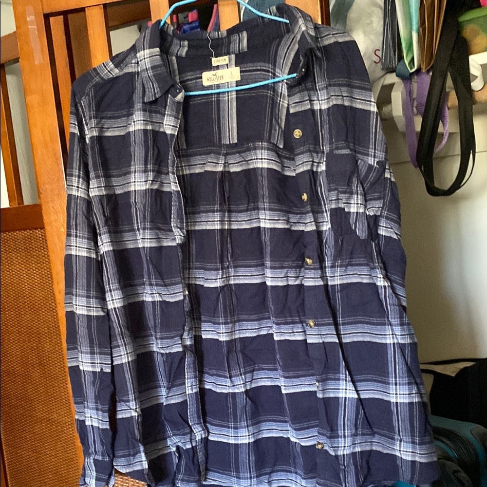 Hollister Navy Blue Plaid Shirt